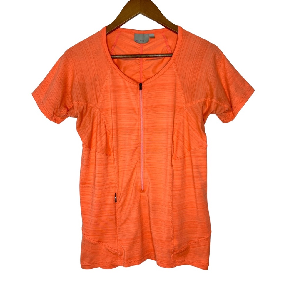 Athleta Orange Short Sleeve Zip-Front Athletic Top